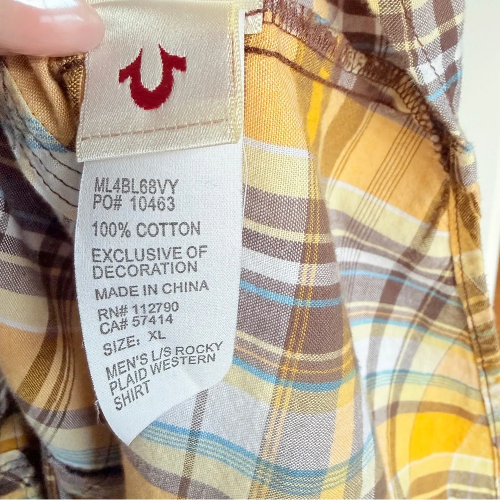 True Religion Men’s “Rocky” Plaid Western Snap Shirt – Size XL